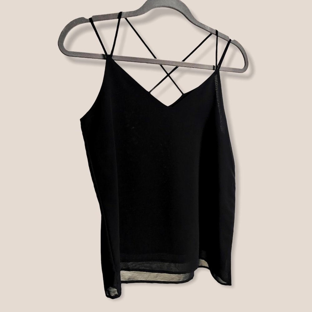 Black Chiffon Spaghettis Strap Top Two Layers